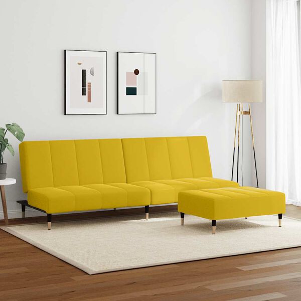 vidaXL Sof&aacute; cama de 2 plazas con taburete terciopelo amarillo