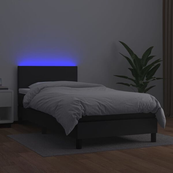 vidaXL Cama box spring y colchón LED cuero sintético negro 90x190 cm