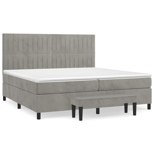 vidaXL Cama box spring con colch&oacute;n terciopelo gris claro 200x200 cm