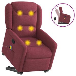 vidaXL Sill&oacute;n reclinable de masaje elevable tela rojo tinto