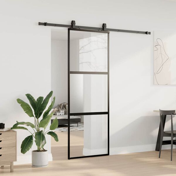 vidaXL Puerta corredera con herrajes negro 76x205 cm vidrio templado