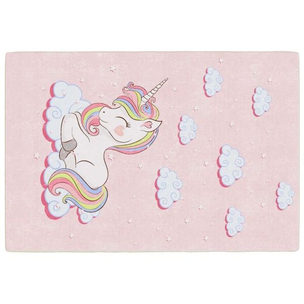 vidaXL Alfombra ni&ntilde;os lavable antideslizante unicornio rosa 160x230 cm