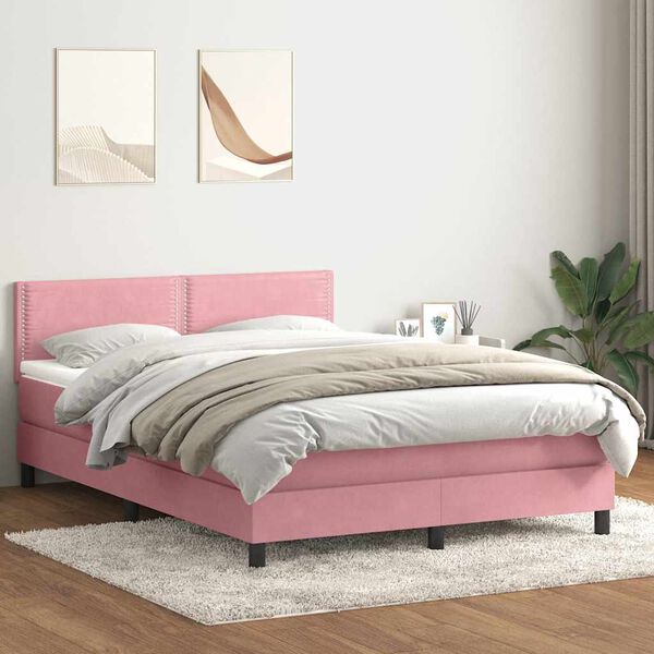 vidaXL Cama box spring con colch&oacute;n y LED terciopelo rosa 160x210 cm
