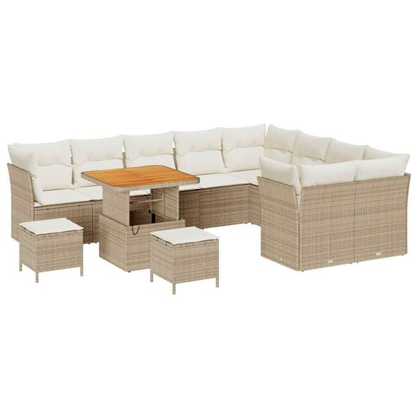 vidaXL Conjunto de sof&aacute; de jard&iacute;n con coj&iacute;n 12 pcs beige y crema