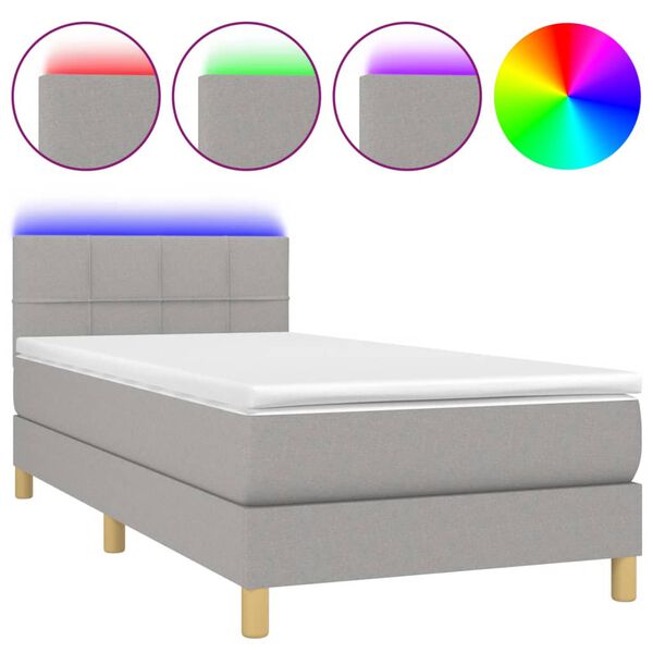 vidaXL Cama box spring con colch&oacute;n tela y LED gris claro 80x200 cm