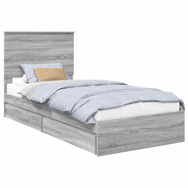 vidaXL Cama con almacenamiento con cabecera Gris Sonoma 90 x 200 cm