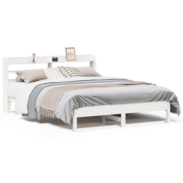vidaXL Estructura de cama sin colch&oacute;n madera de pino blanca 150x200 cm