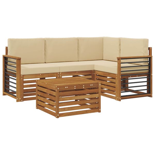 vidaXL Conjunto de sof&aacute;s de exterior con coj&iacute;n 5 pcs Natural y Beige