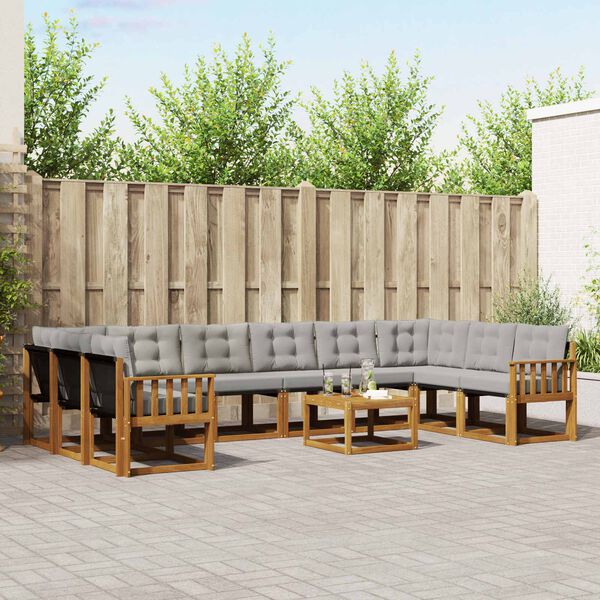 vidaXL Conjunto de sof&aacute;s de exterior 11 pcs Gris Natural y Claro