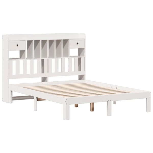 vidaXL Cama con estanter&iacute;a sin colch&oacute;n madera maciza blanca 140x190 cm