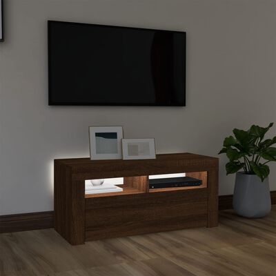 vidaXL Mueble de TV con luces LED roble marrón 90x35x40 cm
