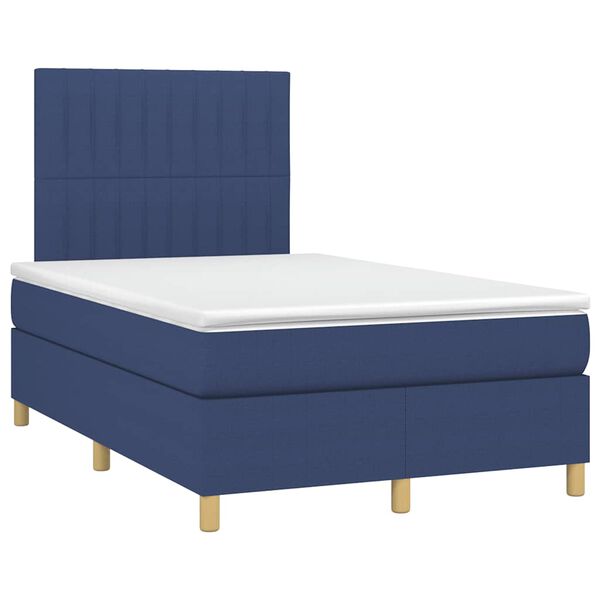 vidaXL Cama box spring con colch&oacute;n y luces LED tela azul 120x190 cm