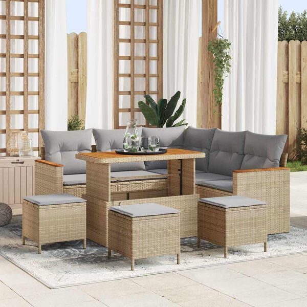 vidaXL Conjunto de sof&aacute; de jard&iacute;n con coj&iacute;n Beige Polirat&aacute;n