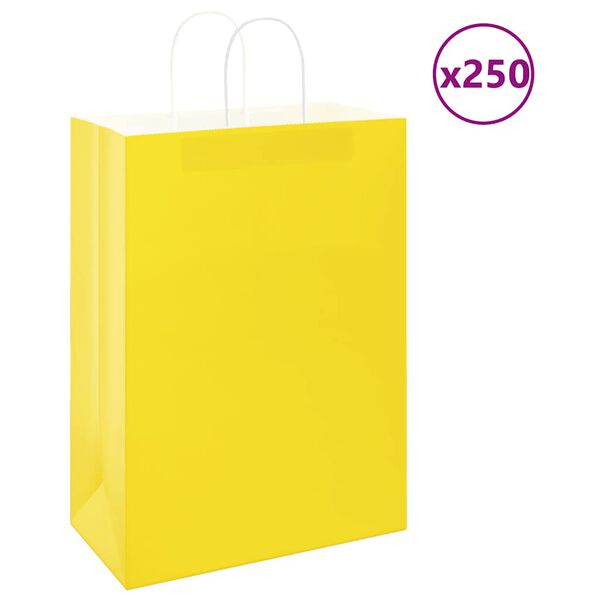 vidaXL Bolsas de papel con asas 250 uds amarillas 32x17x44 cm