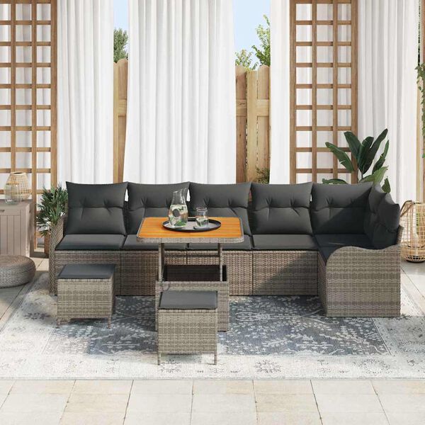 vidaXL Conjunto de sofá de jardín 9 pcs Gris ratán sintético