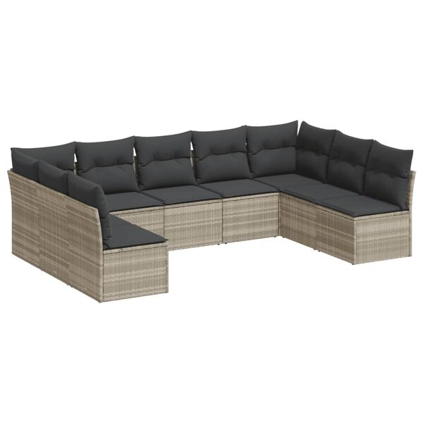 vidaXL Set muebles jard&iacute;n 9 pzas y cojines rat&aacute;n sint&eacute;tico gris claro