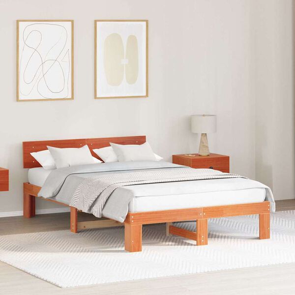 vidaXL Estructura de cama con cabecera Marr&oacute;n cera 120 x 200 cm