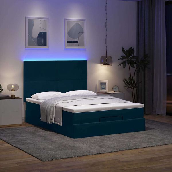 vidaXL Estructura de cama otomana con colchones terciopelo azul oscuro