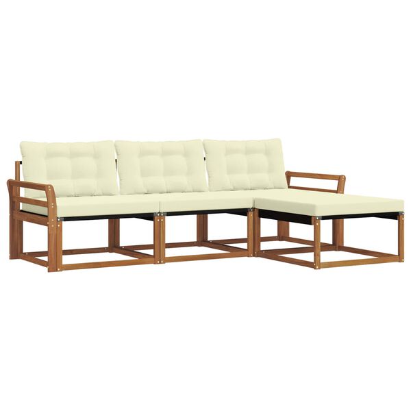 vidaXL Conjunto de sof&aacute;s de exterior con coj&iacute;n 4 pcs Natural y Crema