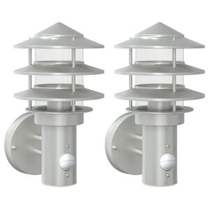 vidaXL Apliques de exterior con sensor 2 unidades acero inoxidable