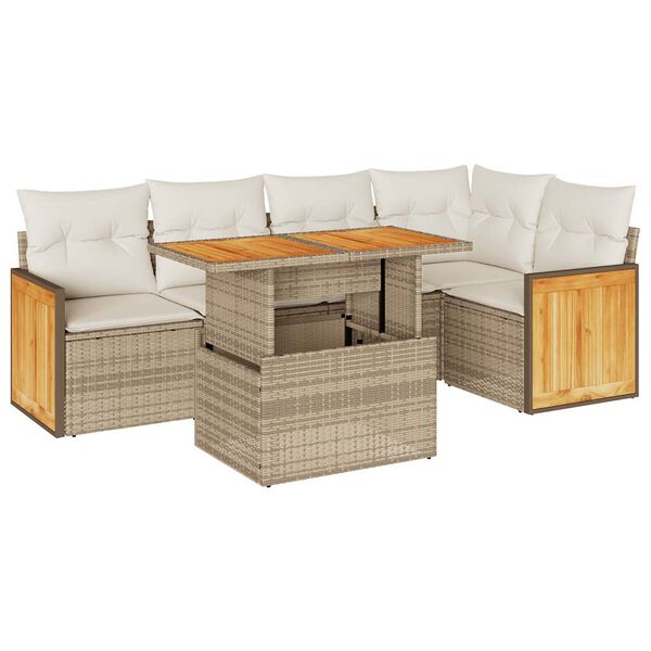 vidaXL Set sof&aacute;s jard&iacute;n y cojines 6 pzas rat&aacute;n sint&eacute;tico acacia beige