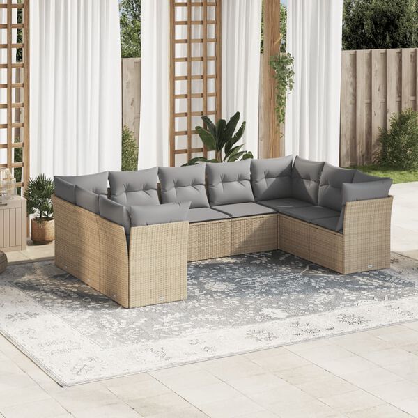 vidaXL Set de sof&aacute;s de jard&iacute;n 9 pzas con cojines rat&aacute;n sint&eacute;tico beige