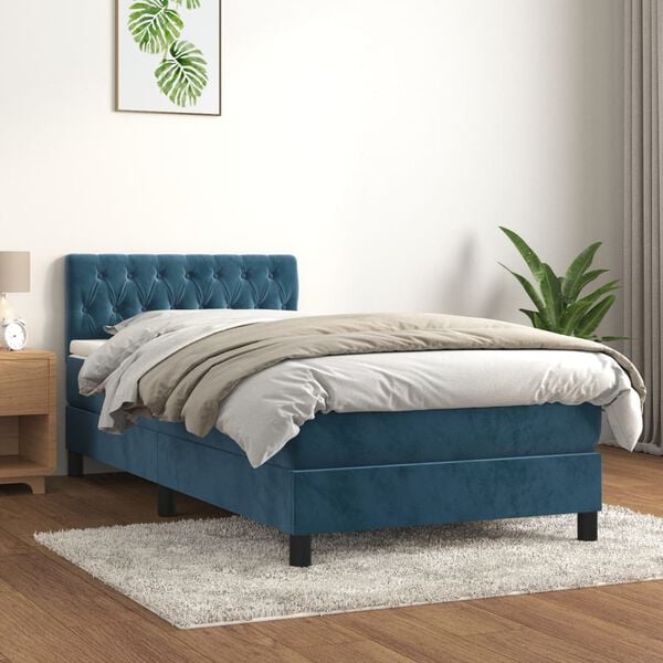vidaXL Cama box spring con colch&oacute;n terciopelo azul oscuro 90x200 cm