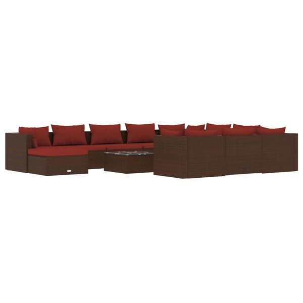 vidaXL Set muebles de jardín 12 pzas y cojines ratán sintético marrón