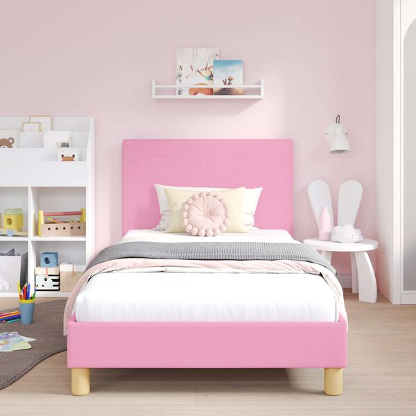 vidaXL Cama para ni&ntilde;os con cabecero con cabecera Rosa 90 x 200 cm tela