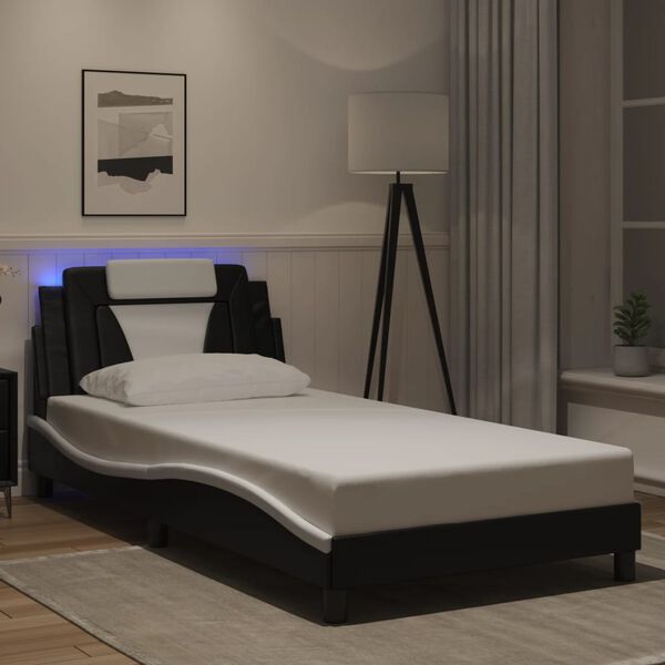 vidaXL Estructura de cama Viana con LED sin colch&oacute;n negro blanco 100x200 cm