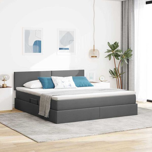 vidaXL Cama con almacenamiento y LED Gris oscuro 160 x 200 cm tela