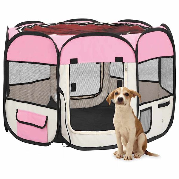 vidaXL Parque de perros plegable bolsa de transporte rosa 90x90x58 cm