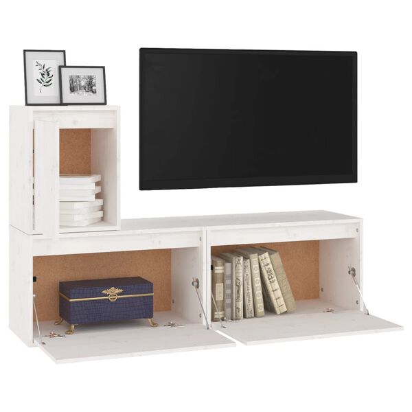 vidaXL Muebles para TV 3 piezas madera maciza de pino blanco