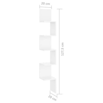 vidaXL Estante esquina pared contrachapado blanco brillo 20x20x127,5cm