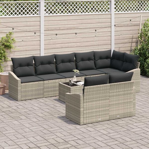vidaXL Conjunto de sofás de jardín 9 pcs Gris Claro ratán sintético