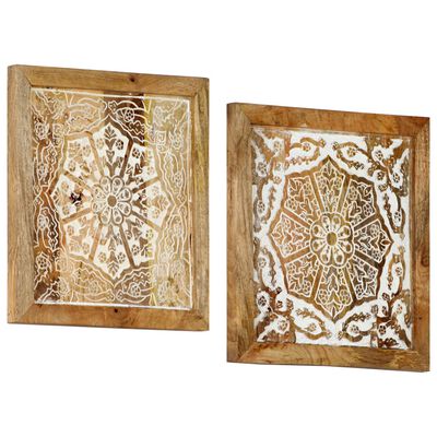 vidaXL Paneles de pared tallados a mano 2 uds madera mango 40x40x1,5cm