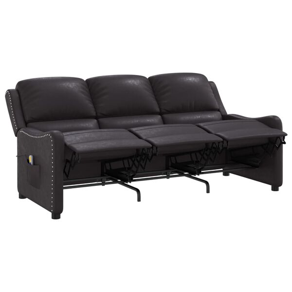 vidaXL Sillón reclinable de masaje de 3 plazas cuero sintético negro
