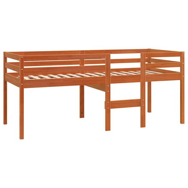 vidaXL Cama alta madera maciza de pino marr&oacute;n cera 75x190 cm