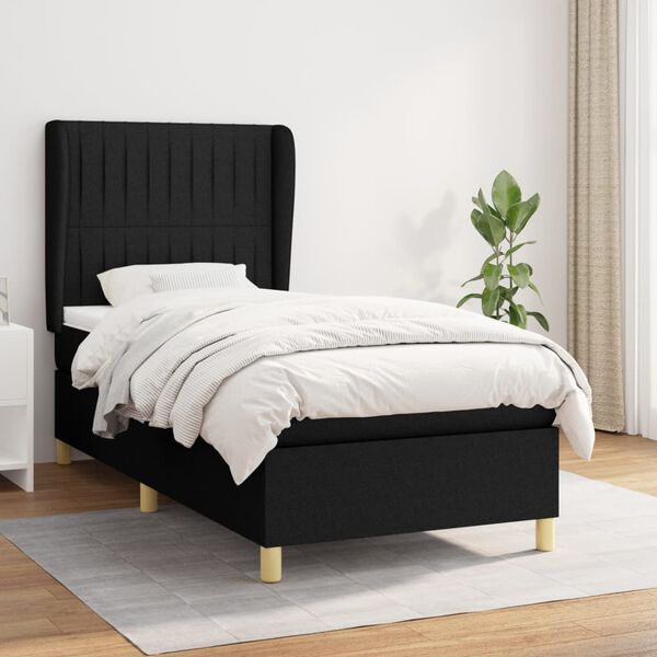 vidaXL Cama box spring con colch&oacute;n tela negro 80x200 cm