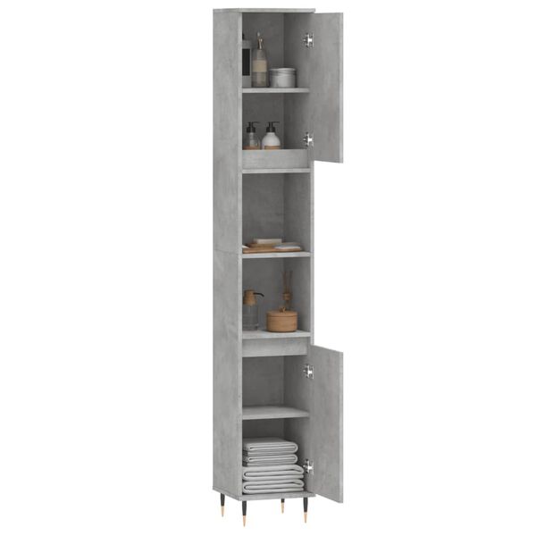 vidaXL Armario de ba&ntilde;o madera contrachapada gris hormig&oacute;n 30x30x190 cm