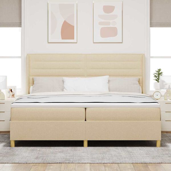 vidaXL Cama tipo Box Spring con colch&oacute;n Crema 200 x 200 cm tela