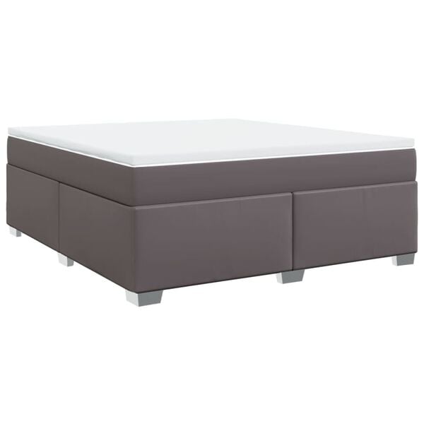 vidaXL Cama box spring con colch&oacute;n cuero sint&eacute;tico gris 180x200 cm