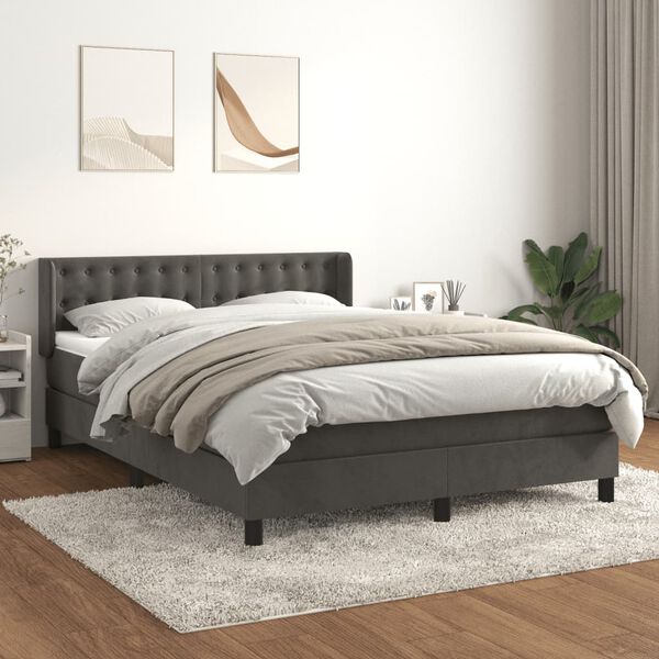 vidaXL Cama box spring con colch&oacute;n terciopelo gris oscuro 140x190 cm