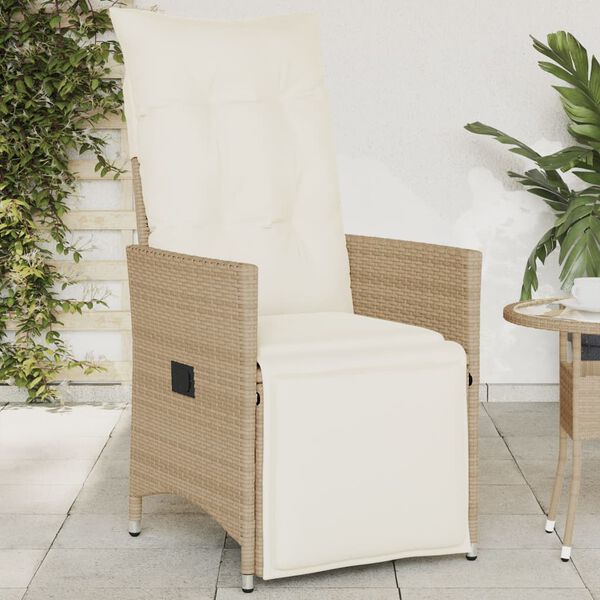 vidaXL Silla de jardín reclinable con cojines ratán sintético beige