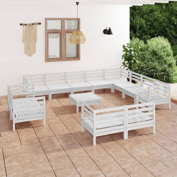 vidaXL Juego de muebles de jard&iacute;n 13 piezas madera maciza pino blanco