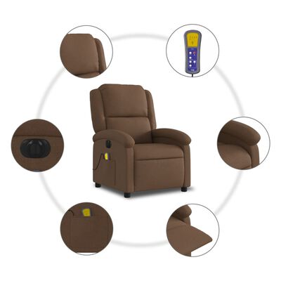 vidaXL Sillón reclinable de masaje eléctrico tela marrón