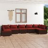 vidaXL Set muebles de jard&iacute;n 7 piezas y cojines rat&aacute;n sint&eacute;tico marr&oacute;n