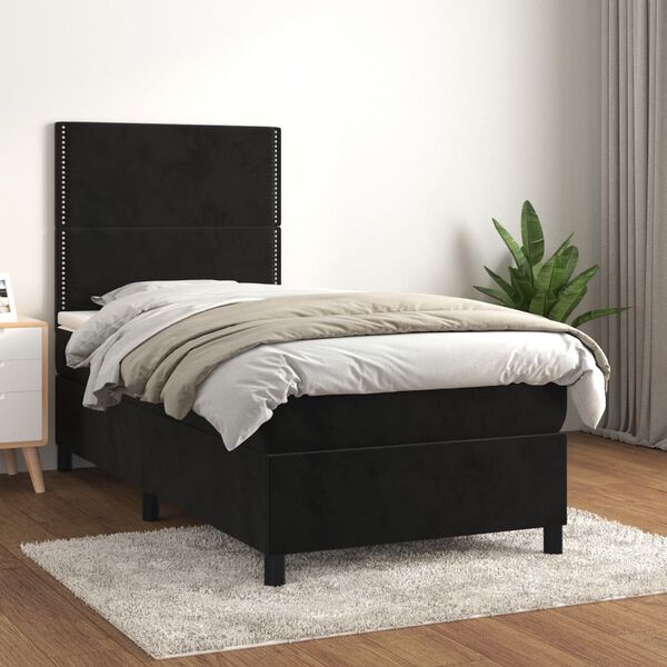 vidaXL Cama box spring con colch&oacute;n terciopelo negro 90x200 cm