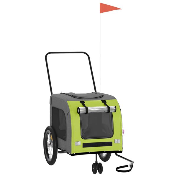 vidaXL Remolque de bicicleta mascotas hierro tela Oxford verde gris