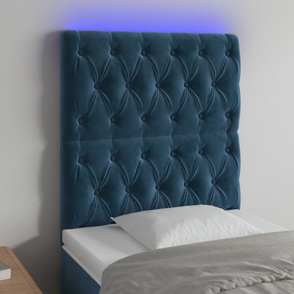 vidaXL Cabecero con luces LED terciopelo azul oscuro 80x7x118/128 cm